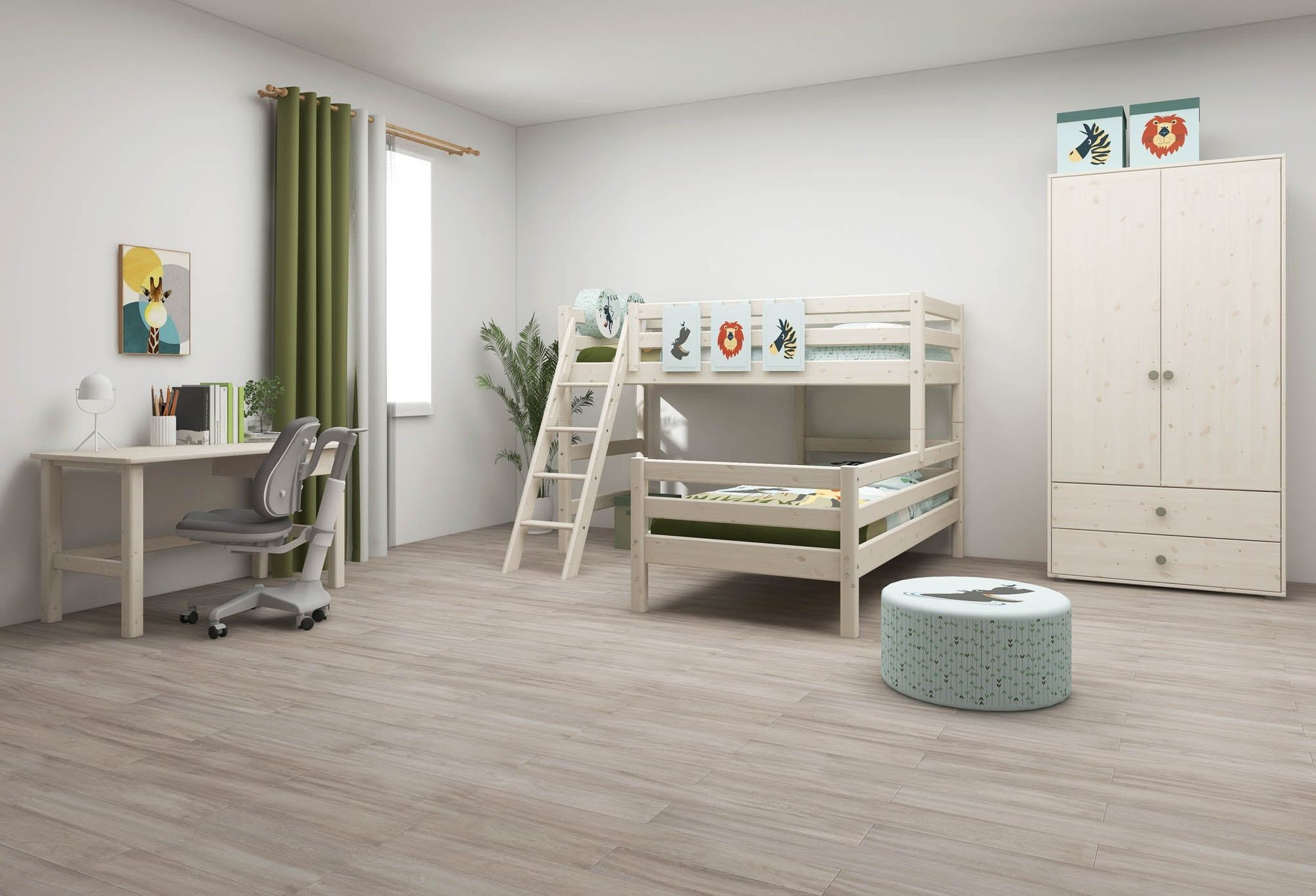 [product_category]-FLEXA Semi-high bed w. slanting ladder-FLEXA-5706459068930-90-10314-2-01-FLE-3