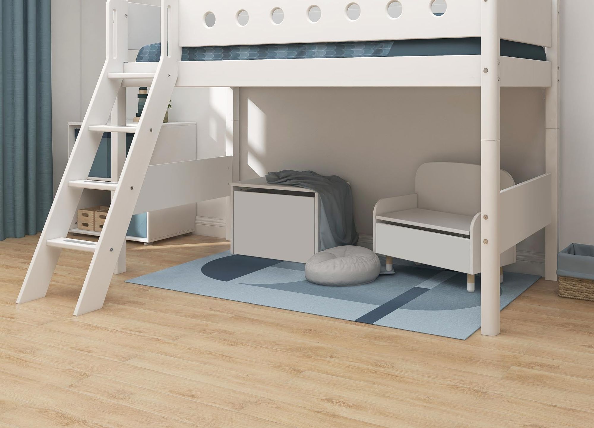 [product_category]-FLEXA Semi-high bed w. slanting ladder-FLEXA-5706459073385-80-17328-40-FLE-4