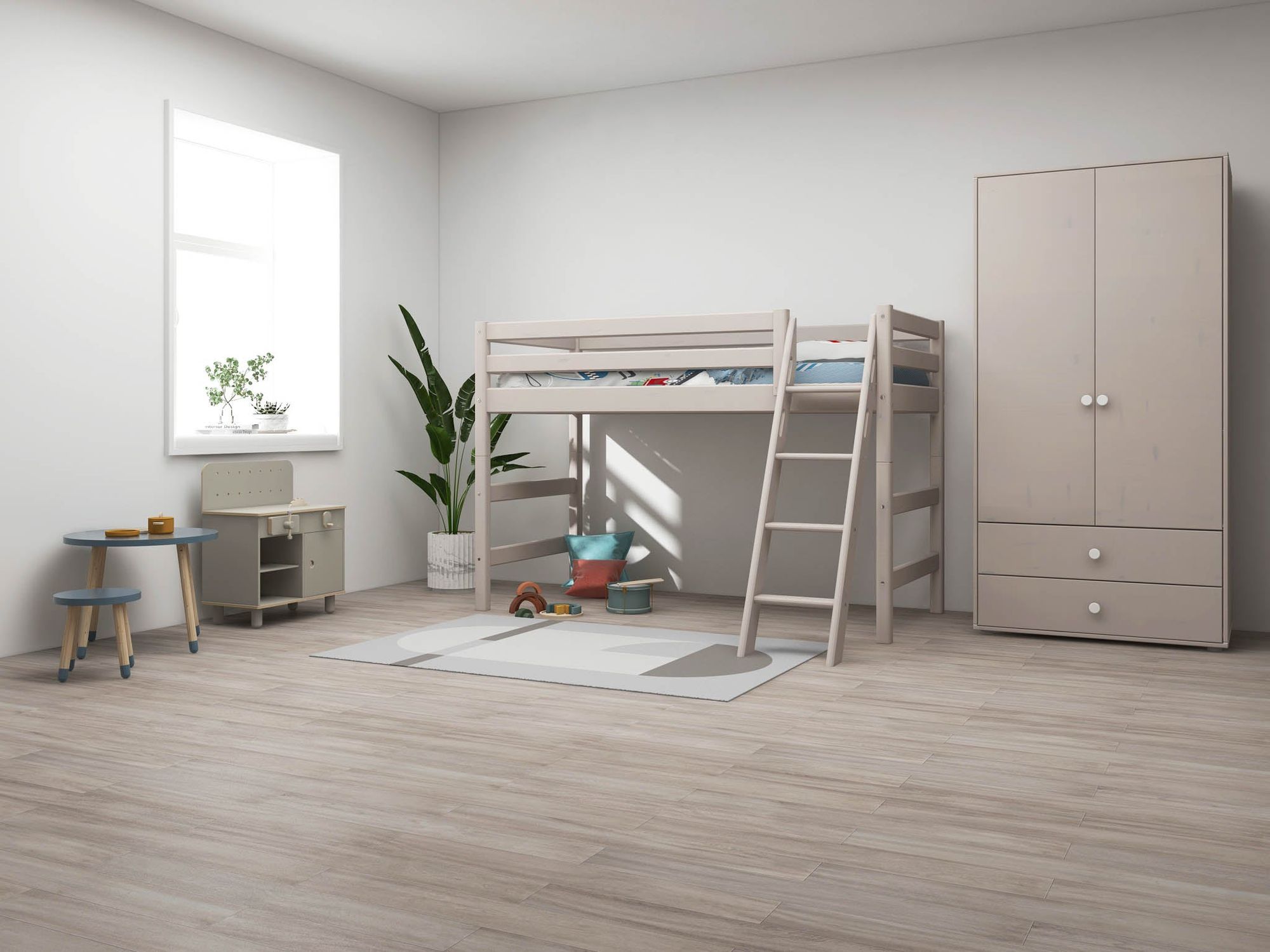 [product_category]-FLEXA Semi-high bed w. slanting ladder-FLEXA-5706459127842-90-10312-3-01-FLE-2