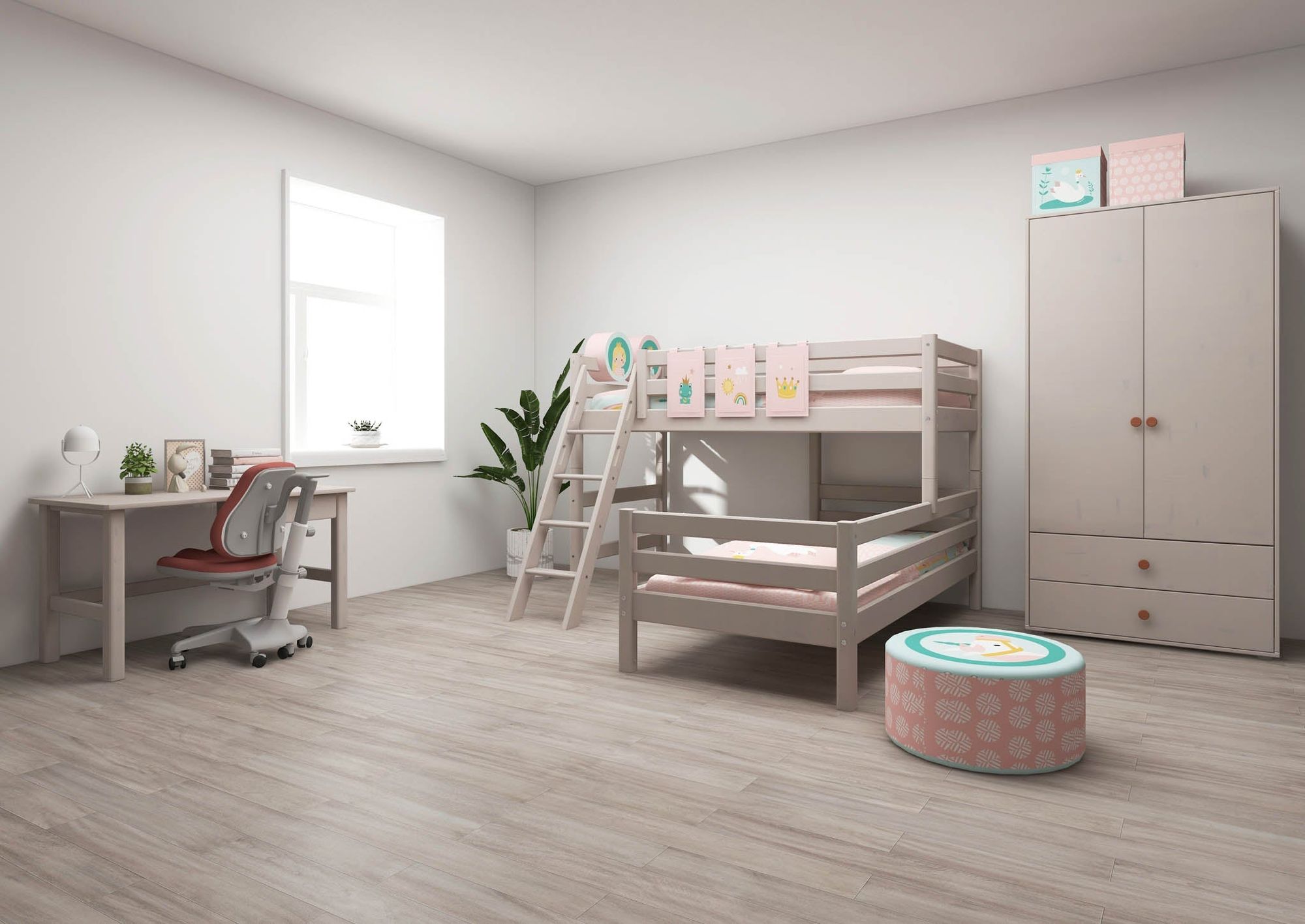 [product_category]-FLEXA Semi-high bed w. slanting ladder-FLEXA-5706459127866-90-10314-3-01-FLE-3