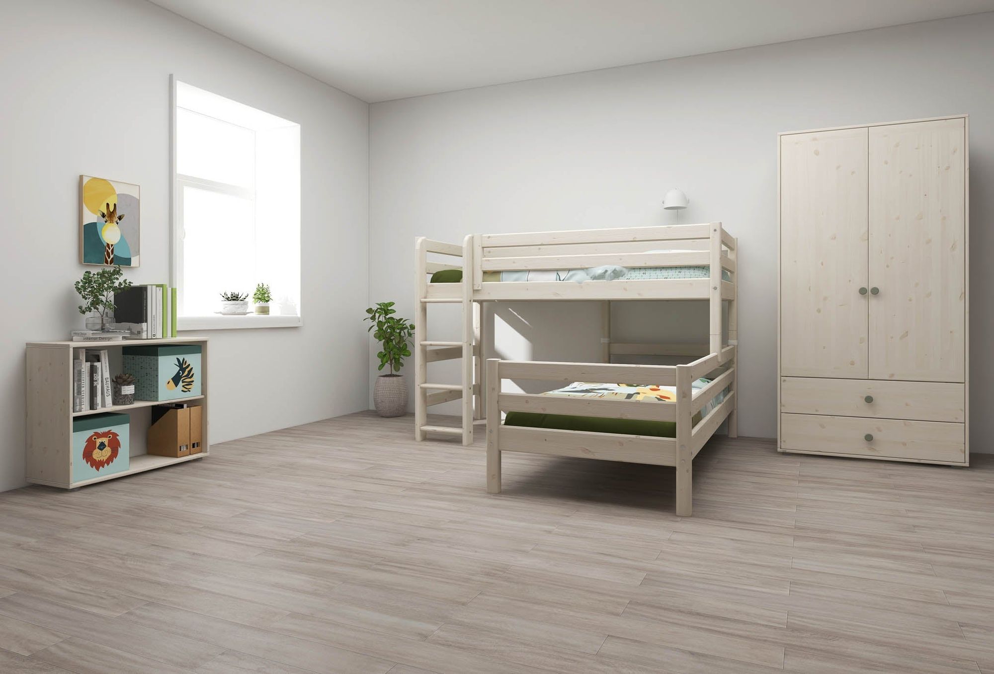 [product_category]-FLEXA Semi-high bed w. straight ladder-FLEXA-5706459052281-90-10044-2-01-FLE-2