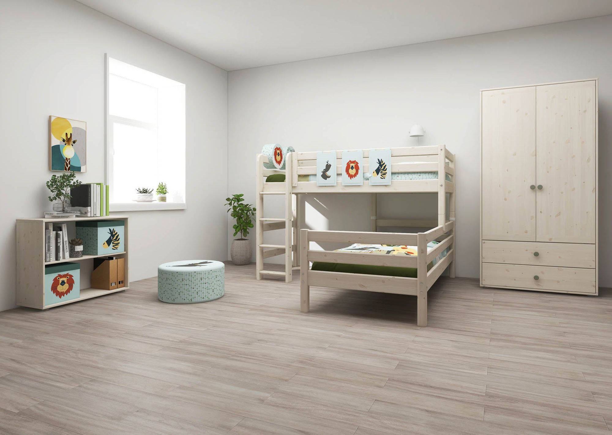 [product_category]-FLEXA Semi-high bed w. straight ladder-FLEXA-5706459052281-90-10044-2-01-FLE-3