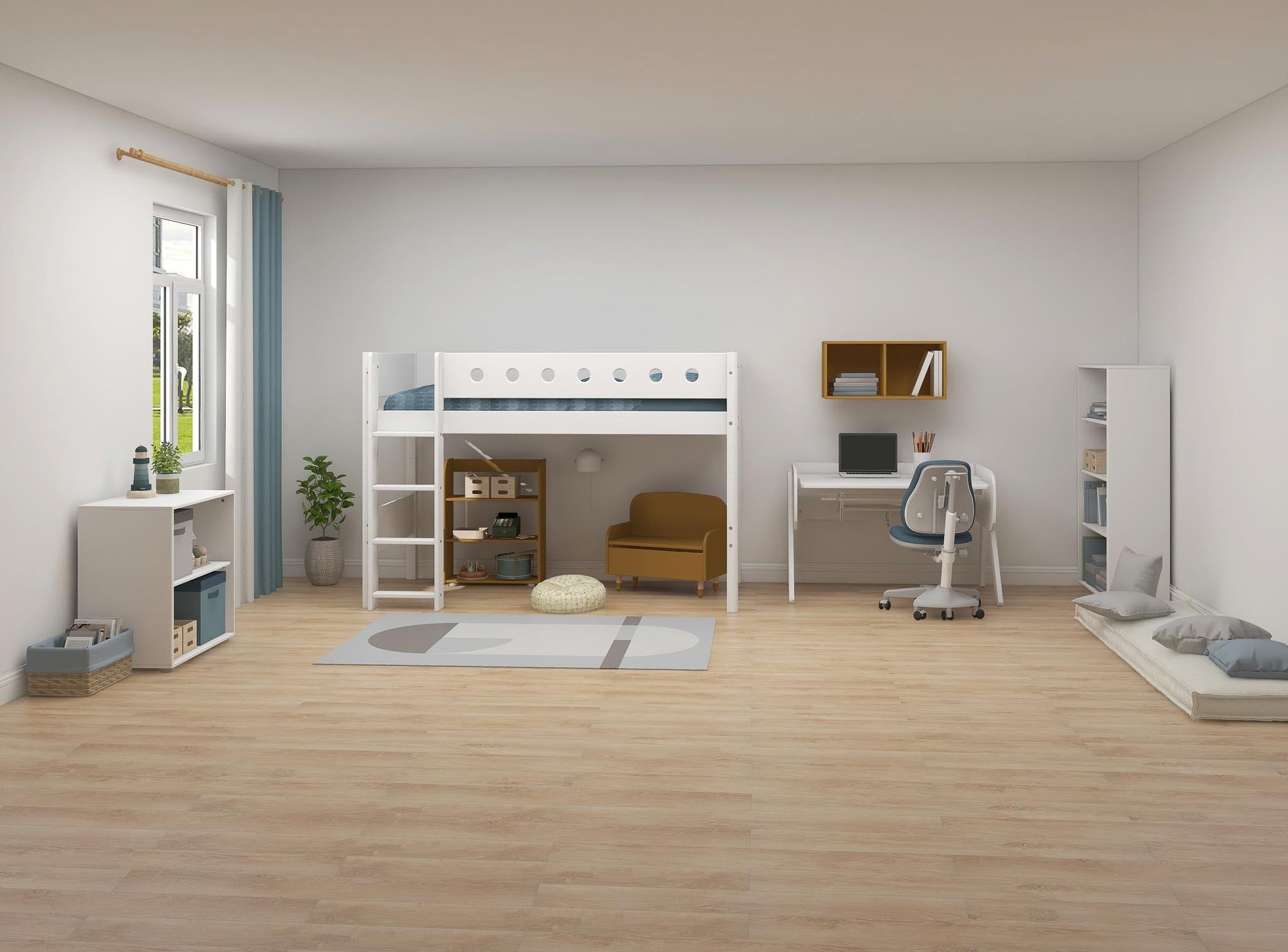 [product_category]-FLEXA Semi-high bed w. straight ladder-FLEXA-5706459073569-80-17326-40-FLE-2