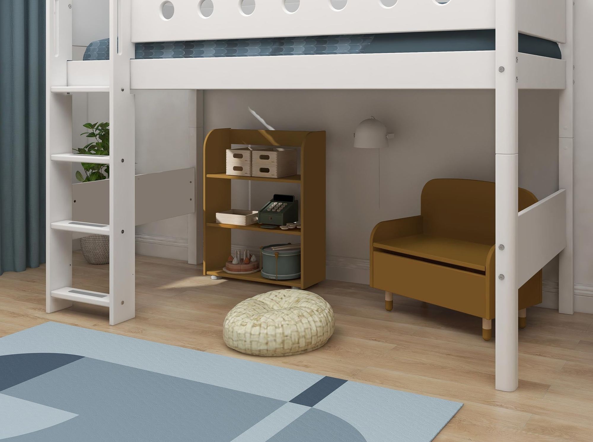 [product_category]-FLEXA Semi-high bed w. straight ladder-FLEXA-5706459073569-80-17326-40-FLE-4