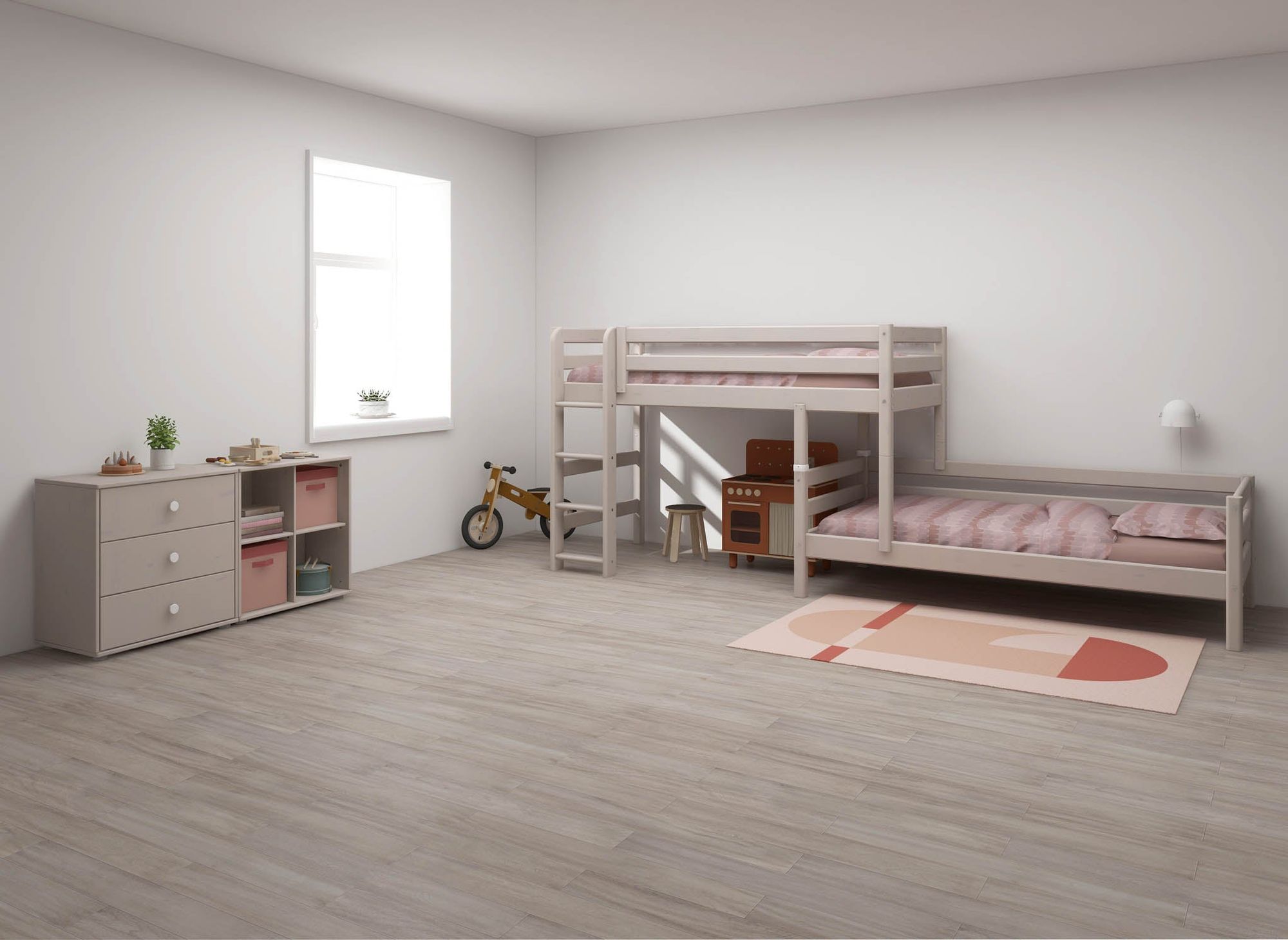 [product_category]-FLEXA Semi-high bed w. straight ladder-FLEXA-5706459120485-90-10044-3-01-FLE-4