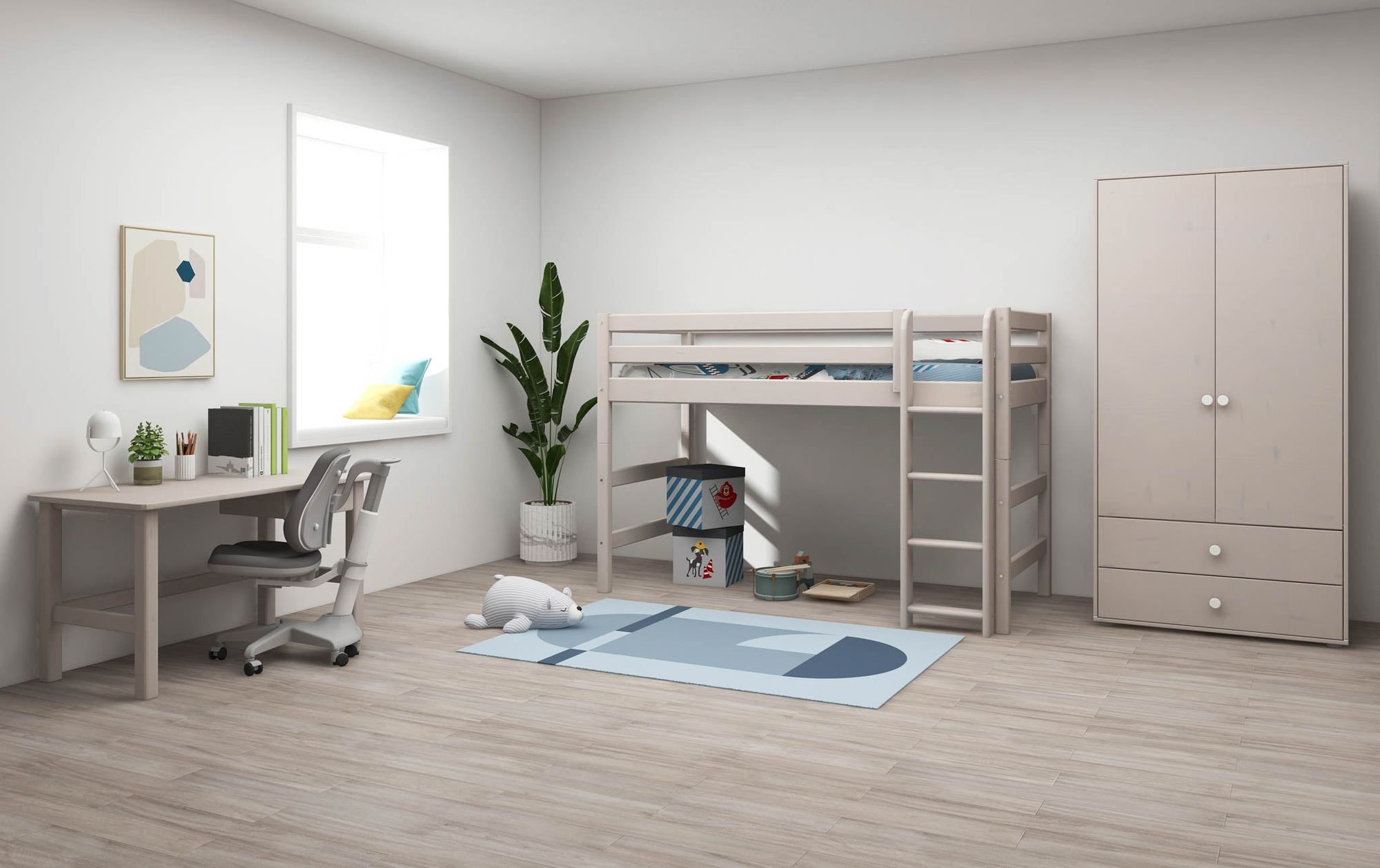[product_category]-FLEXA Semi-high bed w. straight ladder-FLEXA-5706459120508-90-10046-3-01-FLE-2