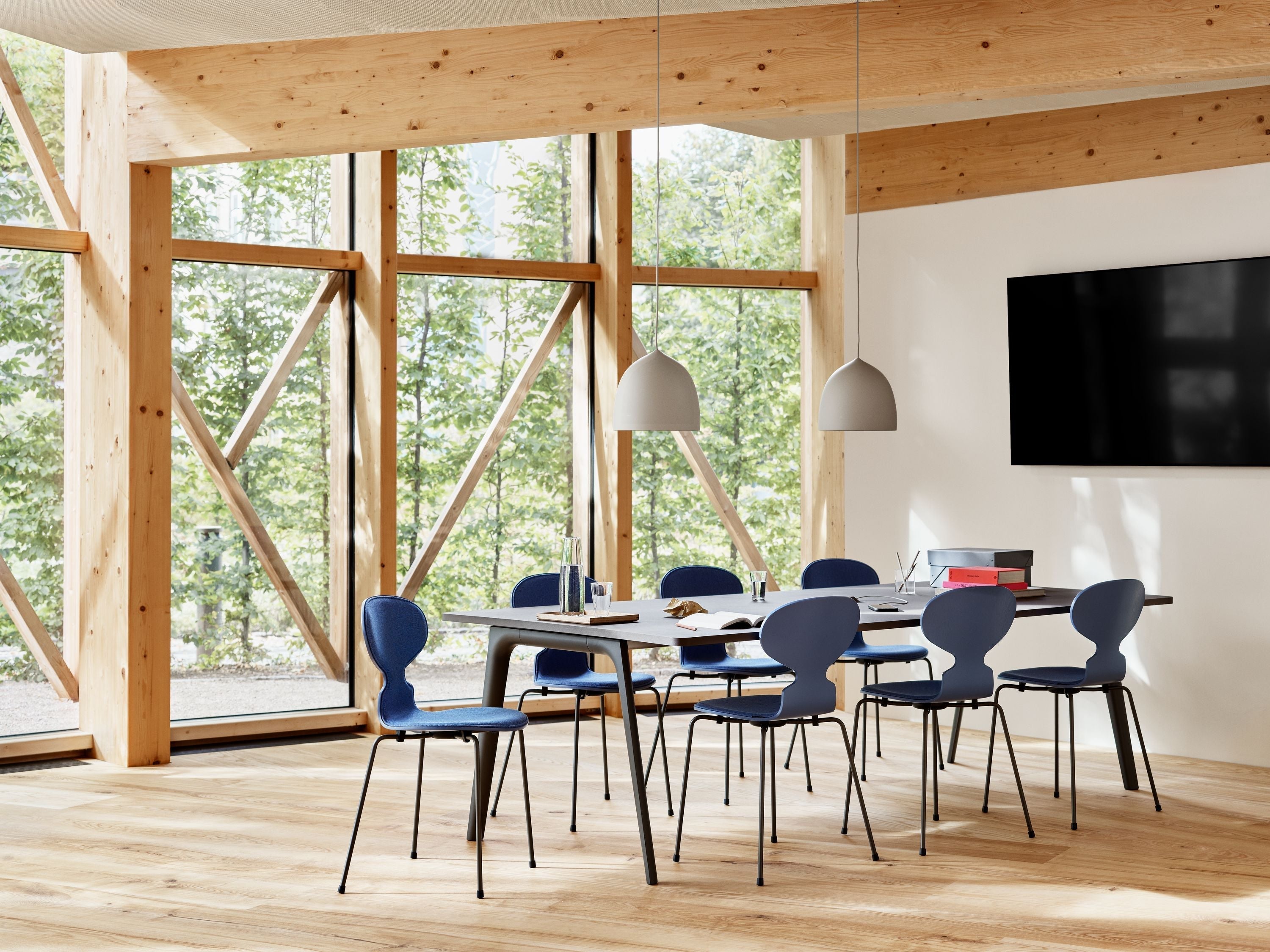 [product_category]-Fritz Hansen 3101 Ant Chair Front Upholstered, Shell: Colored Veneer Deep Clay, Upholstery: Sunniva Textile Sand/Light Grey, Base: Steel/Chrome-Fritz Hansen-3101-DeepClay-Sunniva-Sand-Light-Grey-Chrome-FRI-2