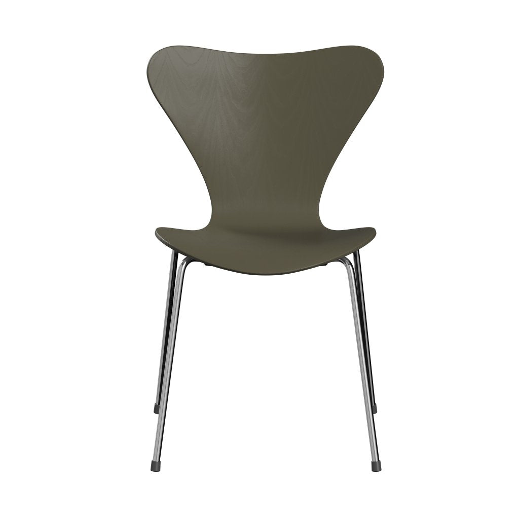 [product_category]-Fritz Hansen 3107 Chair Unupholstered, Chrome/Dyed Ash Olive Green-Fritz Hansen-3107-CA925-CST-FRI-1