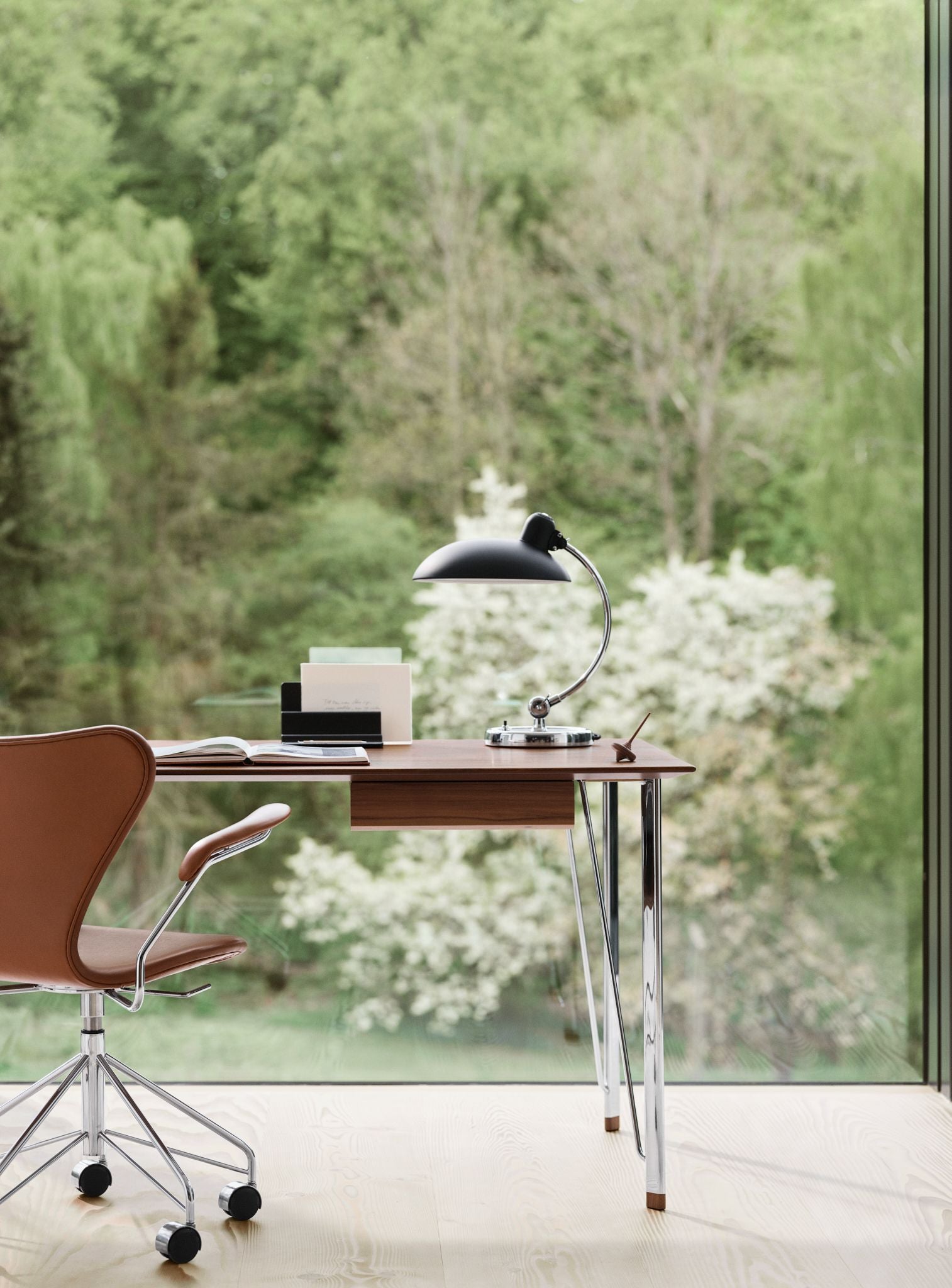 [product_category]-Fritz Hansen Fh3605 Desk With Drawer, Chrome/Walnut Lacquered-Fritz Hansen-3605DD-WALNUT-CHROME-WALNUT-FRI-7