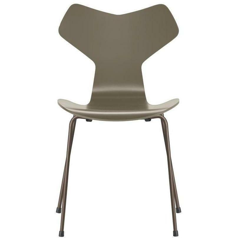[product_category]-Fritz Hansen Grand Prix Chair Lacquered Olive Green Shell, Brown Bronze Base-Fritz Hansen-3130-Lacquered-OliveGreen-BrownBronze-FRI-1