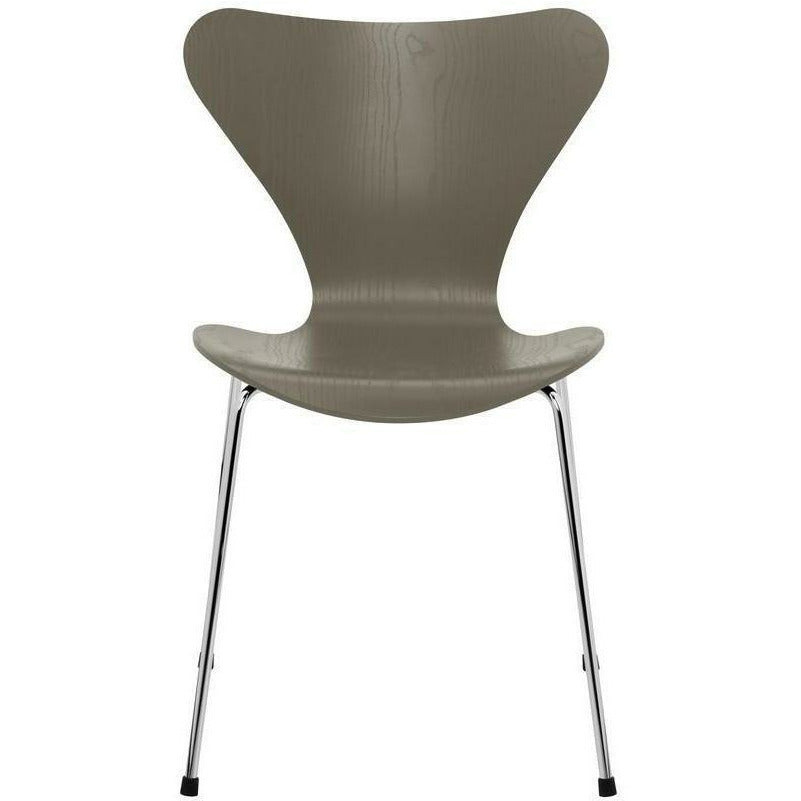 [product_category]-Fritz Hansen Series 7 Chair Colored Ash Olive Green Bowl, Chromed Steel Base-Fritz Hansen-3107-FARVET-OLIVE-FORKROMET-FRI-1