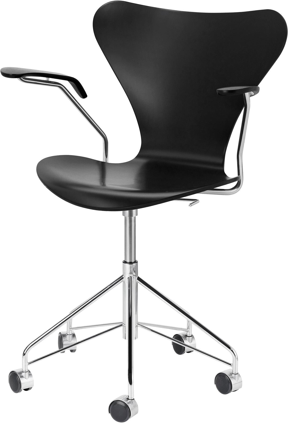 [product_category]-Fritz Hansen Series 7 Swivel Armchair Front Upholstery Leather, Basic Balck-Fritz Hansen-3217-basic black/frontupholstered-FRI-1