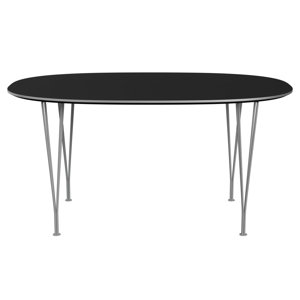 [product_category]-Fritz Hansen Superellipse Dining Table Grey Powder Coated/Black Fenix Laminates, 150x100 Cm-Fritz Hansen-B612-FXBLL-SPAL-GRBA-FRI-1
