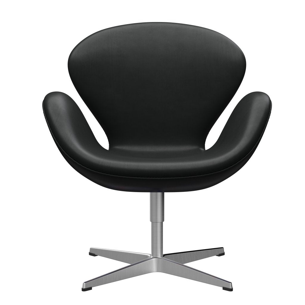 [product_category]-Fritz Hansen Swan Lounge Chair, Satin Brushed Aluminium/Grace Black-Fritz Hansen-3320-ELBLA-SPAL-FRI-1