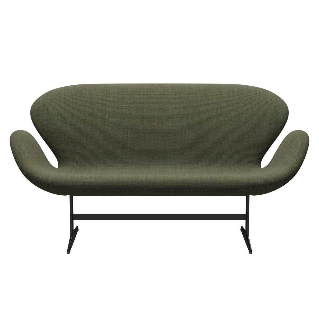 [product_category]-Fritz Hansen Swan Sofa 2 Seater, Black Lacquered/Canvas Moss Green-Fritz Hansen-3321-CA0926-BLLA-FRI-1