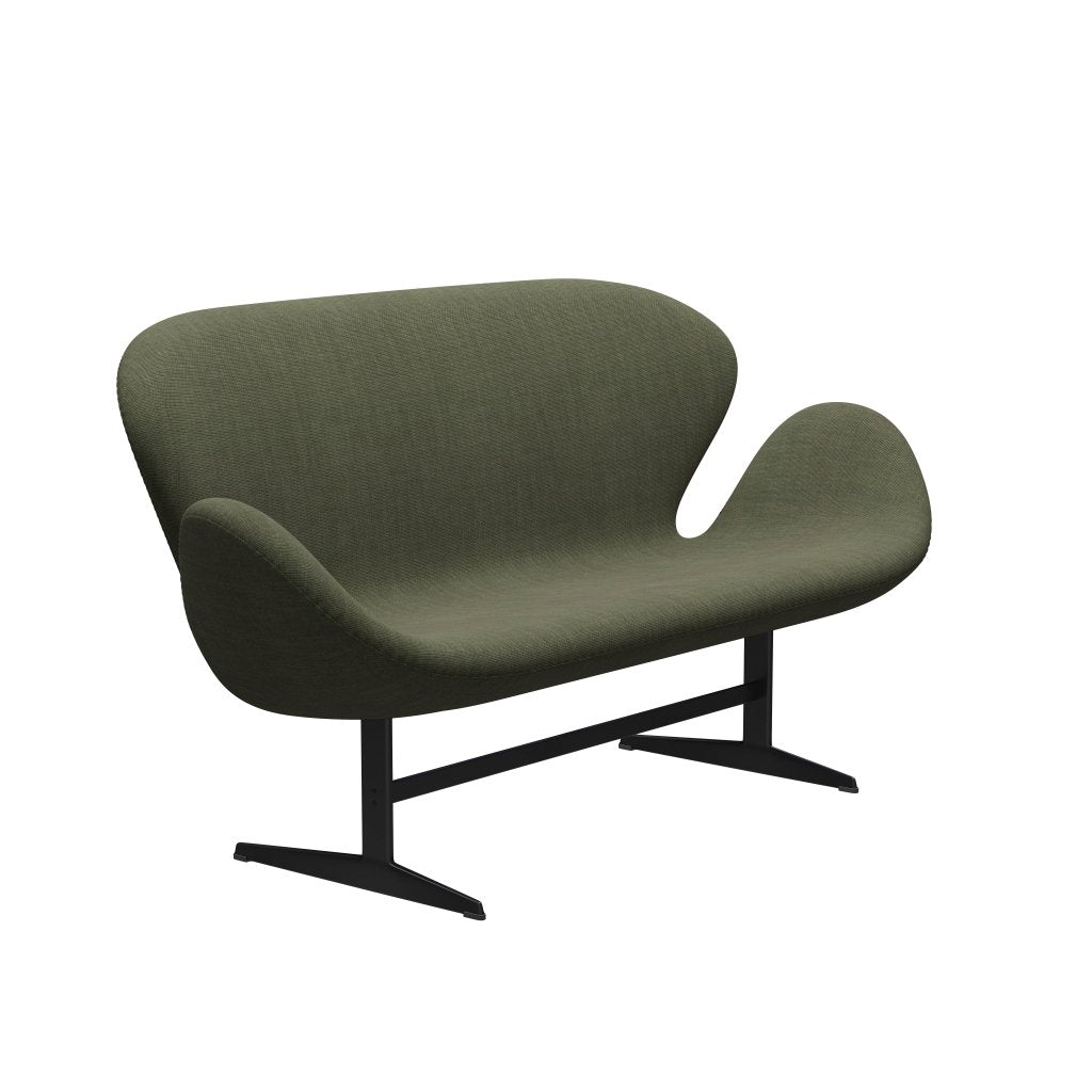 [product_category]-Fritz Hansen Swan Sofa 2 Seater, Black Lacquered/Canvas Moss Green-Fritz Hansen-3321-CA0926-BLLA-FRI-2