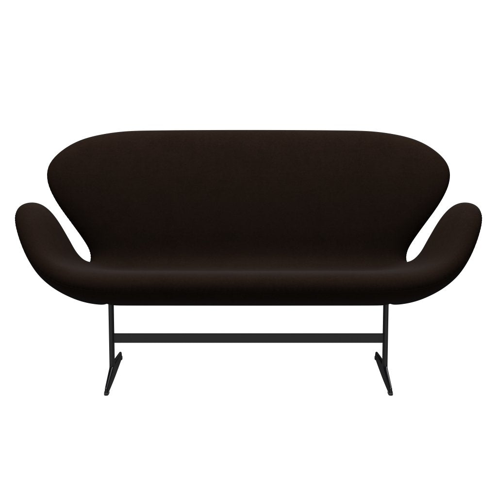 [product_category]-Fritz Hansen Swan Sofa 2 Seater, Black Lacquered/Comfort Brown (01566)-Fritz Hansen-3321-C01566-BLLA-FRI-1