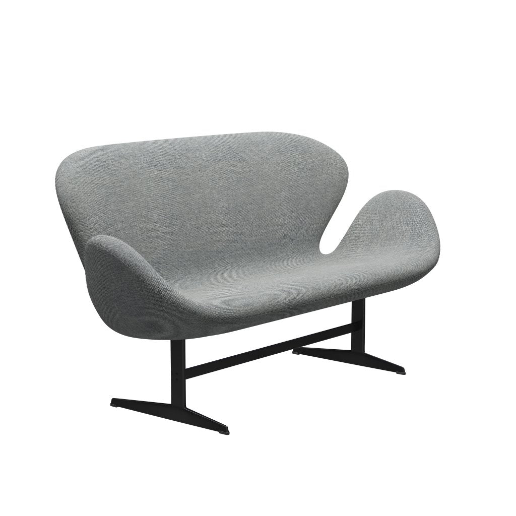 [product_category]-Fritz Hansen Swan Sofa 2 Seater, Black Lacquered/Hallingdal White Grey-Fritz Hansen-3321-HAL116-BLLA-FRI-2