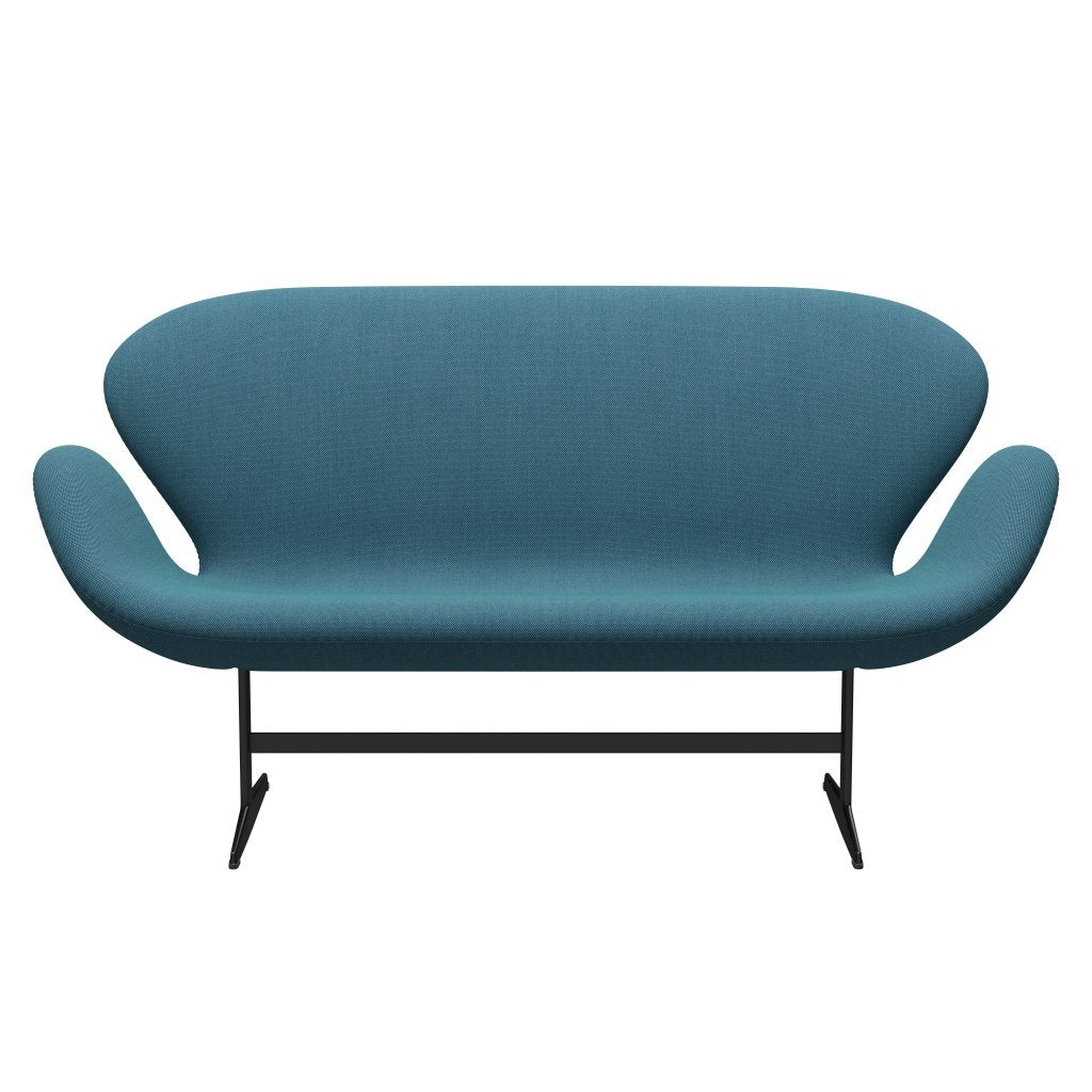 [product_category]-Fritz Hansen Swan Sofa 2 Seater, Black Lacquered/Steelcut Trio Turquoise-Fritz Hansen-3321-STR983-BLLA-FRI-1