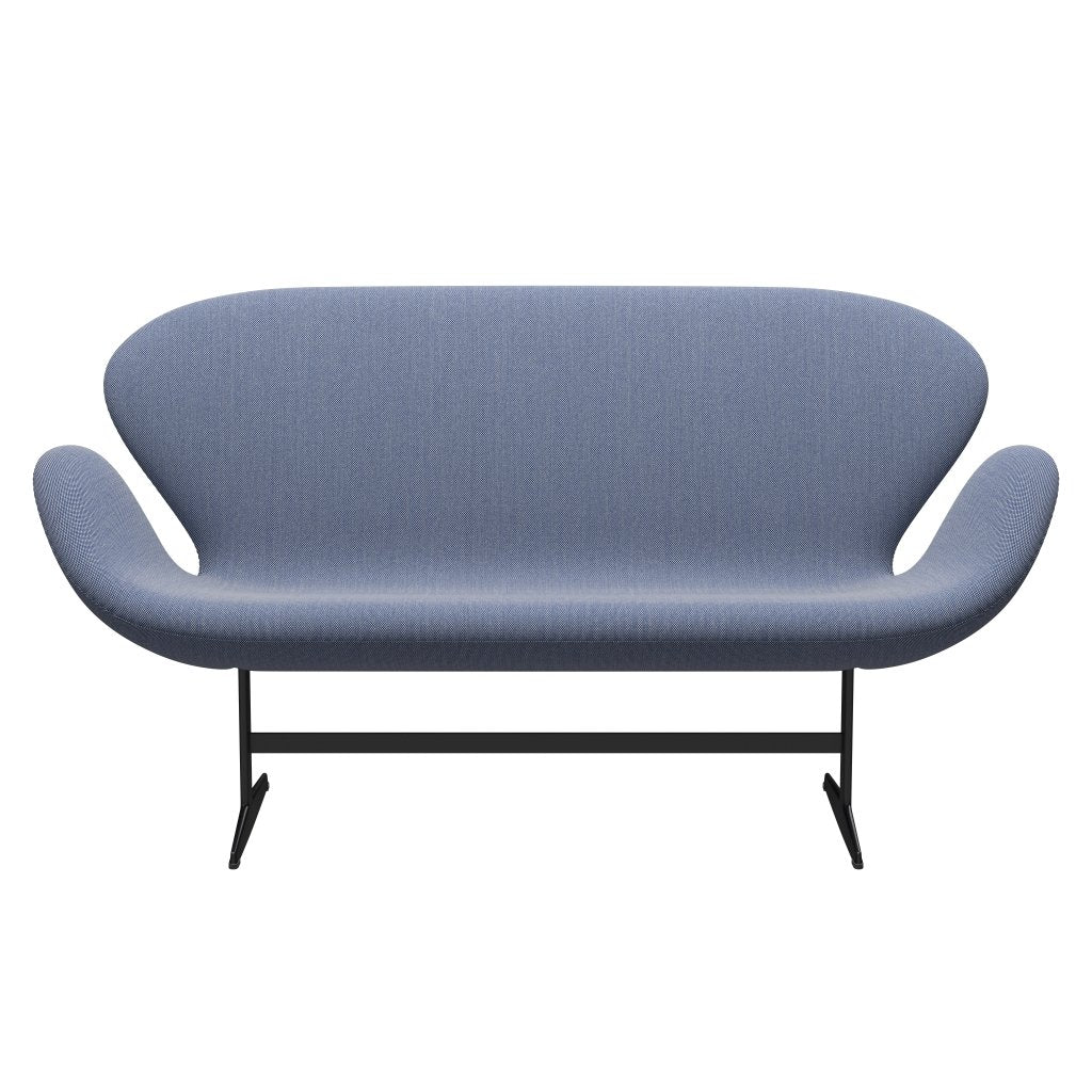 [product_category]-Fritz Hansen Swan Sofa 2 Seater, Black Lacquered/Steelcut Trio White/Blue-Fritz Hansen-3321-STR716-BLLA-FRI-1