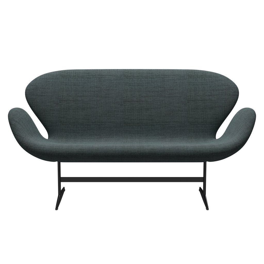 [product_category]-Fritz Hansen Swan Sofa 2 Seater, Black Lacquered/Sunniva Black/Light Blue-Fritz Hansen-3321-SV763-BLLA-FRI-1