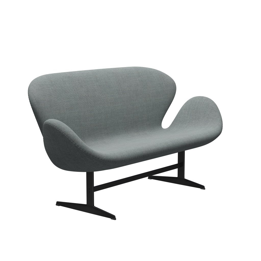 [product_category]-Fritz Hansen Swan Sofa 2 Seater, Black Lacquered/Sunniva Grey/Pale Green-Fritz Hansen-3321-SV152-BLLA-FRI-2