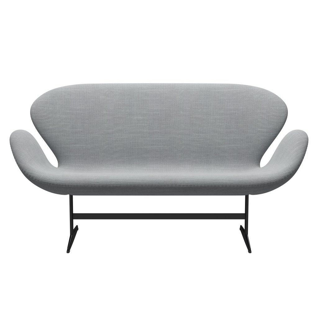 [product_category]-Fritz Hansen Swan Sofa 2 Seater, Black Lacquered/Sunniva Light Grey/Light Blue-Fritz Hansen-3321-SV133-BLLA-FRI-1