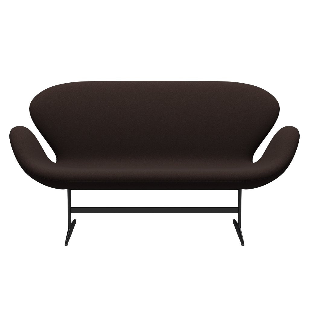 [product_category]-Fritz Hansen Swan Sofa 2 Seater, Black Lacquered/Tonus Dark Brown-Fritz Hansen-3321-TON394-BLLA-FRI-1