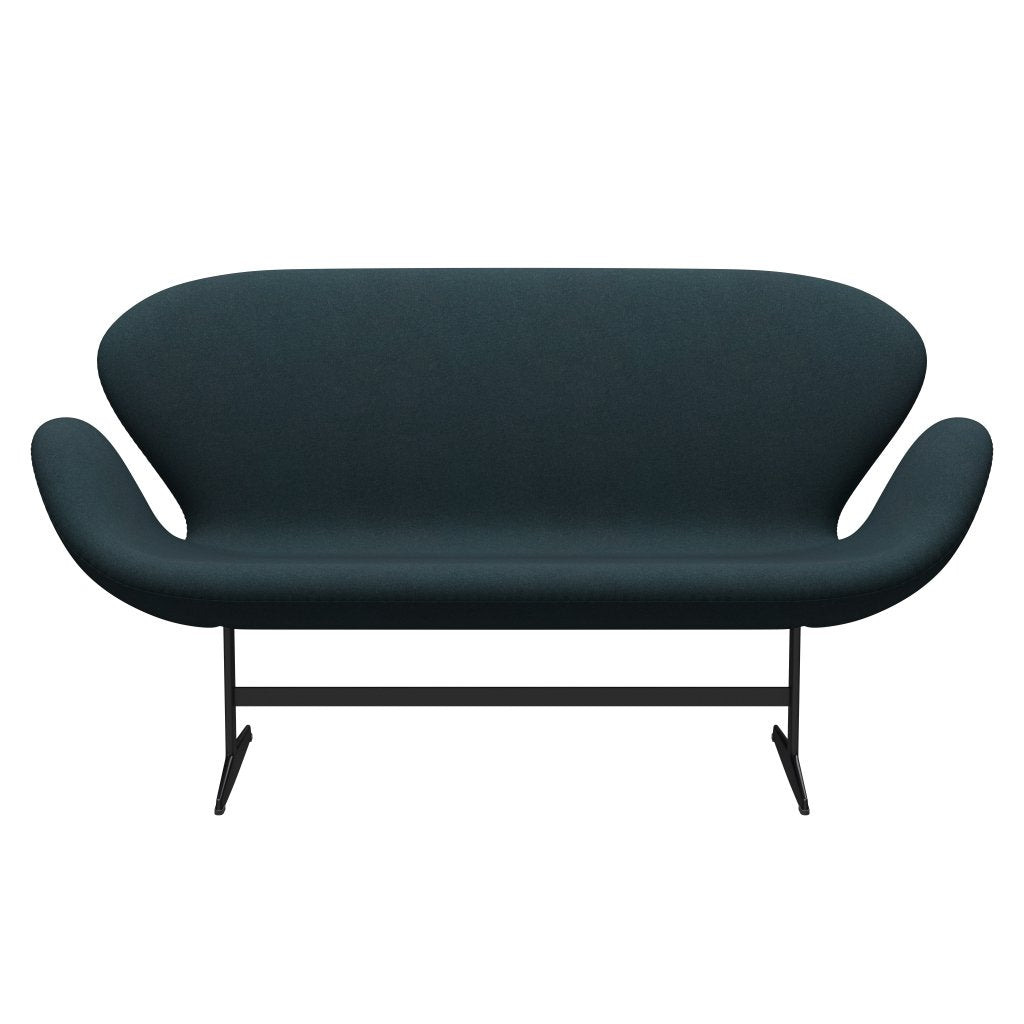 [product_category]-Fritz Hansen Swan Sofa 2 Seater, Black Lacquered/Tonus Dark Green-Fritz Hansen-3321-TON619-BLLA-FRI-1