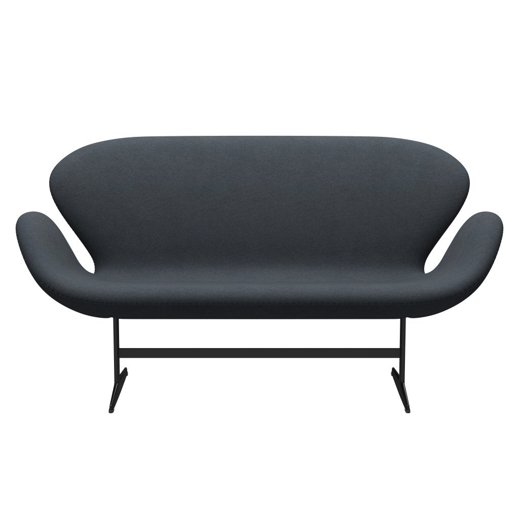 [product_category]-Fritz Hansen Swan Sofa 2 Seater, Black Lacquered/Tonus Dark Grey-Fritz Hansen-3321-TON615-BLLA-FRI-1