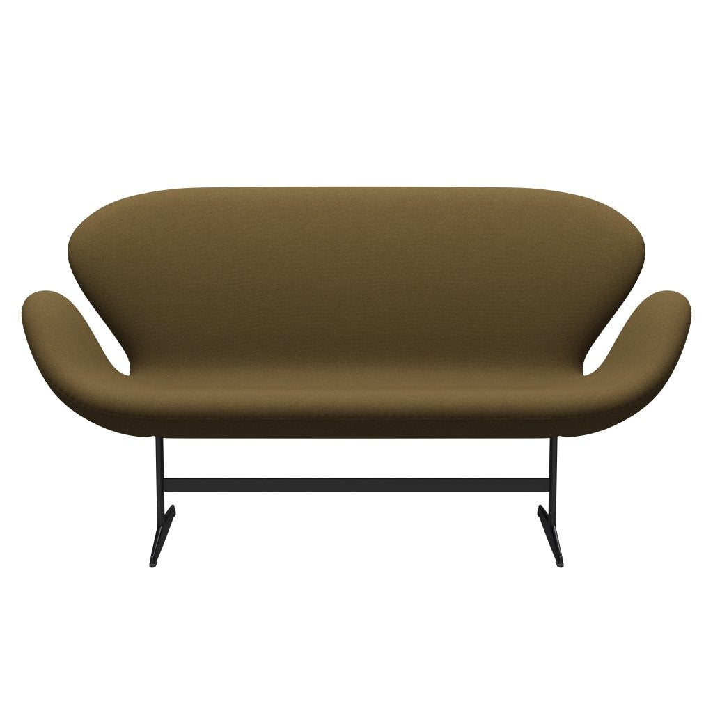 [product_category]-Fritz Hansen Swan Sofa 2 Seater, Black Lacquered/Tonus Khaki Green-Fritz Hansen-3321-TON974-BLLA-FRI-1
