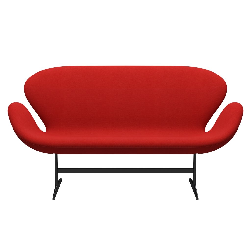 [product_category]-Fritz Hansen Swan Sofa 2 Seater, Black Lacquered/Tonus Orange/Red-Fritz Hansen-3321-TON608-BLLA-FRI-1