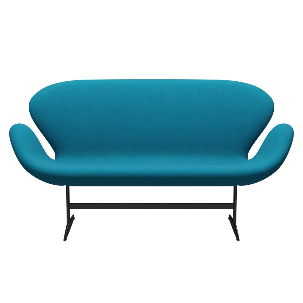 [product_category]-Fritz Hansen Swan Sofa 2 Seater, Black Lacquered/Tonus Turquoise-Fritz Hansen-3321-TON854-BLLA-FRI-1
