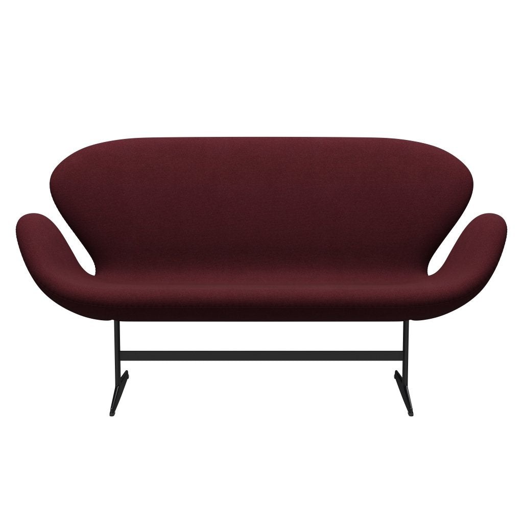 [product_category]-Fritz Hansen Swan Sofa 2 Seater, Black Lacquered/Tonus Wine Red-Fritz Hansen-3321-TON610-BLLA-FRI-1
