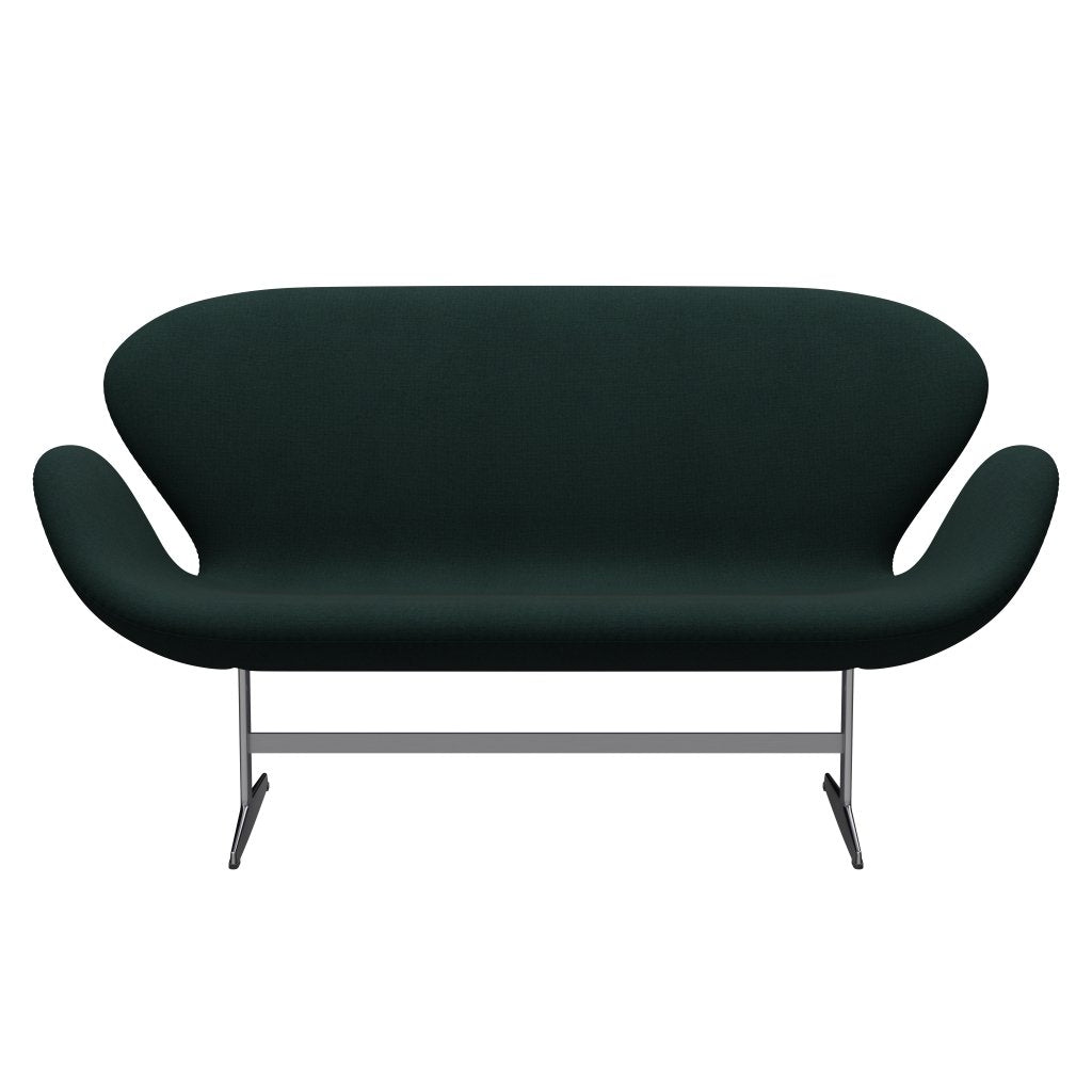 [product_category]-Fritz Hansen Swan Sofa 2 Seater, Satin Brushed Aluminium/Christianshavn Dark Green-Fritz Hansen-3321-CH1161-SPAL-FRI-1
