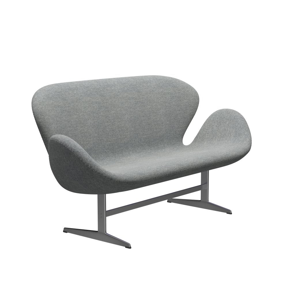 [product_category]-Fritz Hansen Swan Sofa 2 Seater, Satin Brushed Aluminium/Hallingdal White Grey-Fritz Hansen-3321-HAL116-SPAL-FRI-2