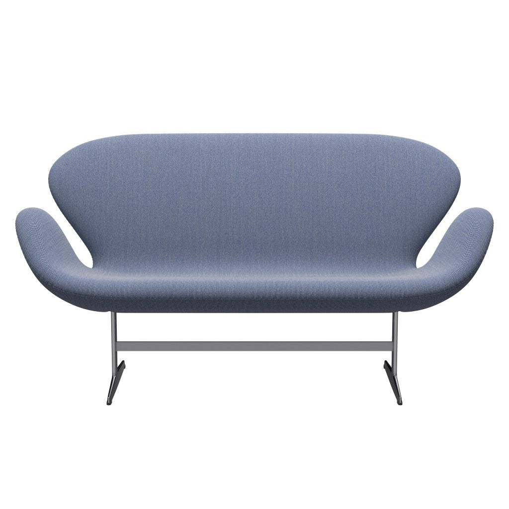 [product_category]-Fritz Hansen Swan Sofa 2 Seater, Satin Brushed Aluminium/Steelcut Trio White/Blue-Fritz Hansen-3321-STR716-SPAL-FRI-1