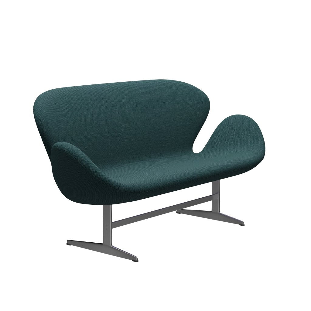 [product_category]-Fritz Hansen Swan Sofa 2 Seater, Satin Brushed Aluminium/Sunniva Green/Grey-Fritz Hansen-3321-SV863-SPAL-FRI-2