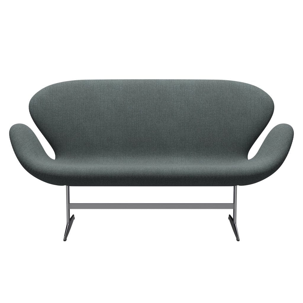 [product_category]-Fritz Hansen Swan Sofa 2 Seater, Satin Brushed Aluminium/Sunniva Steel Grey-Fritz Hansen-3321-SV1079-SPAL-FRI-1