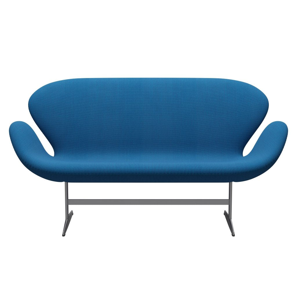 [product_category]-Fritz Hansen Swan Sofa 2 Seater, Silver Grey/Steelcut Trio Turquoise/Blue-Fritz Hansen-3321-STR865-SGBASE-FRI-1