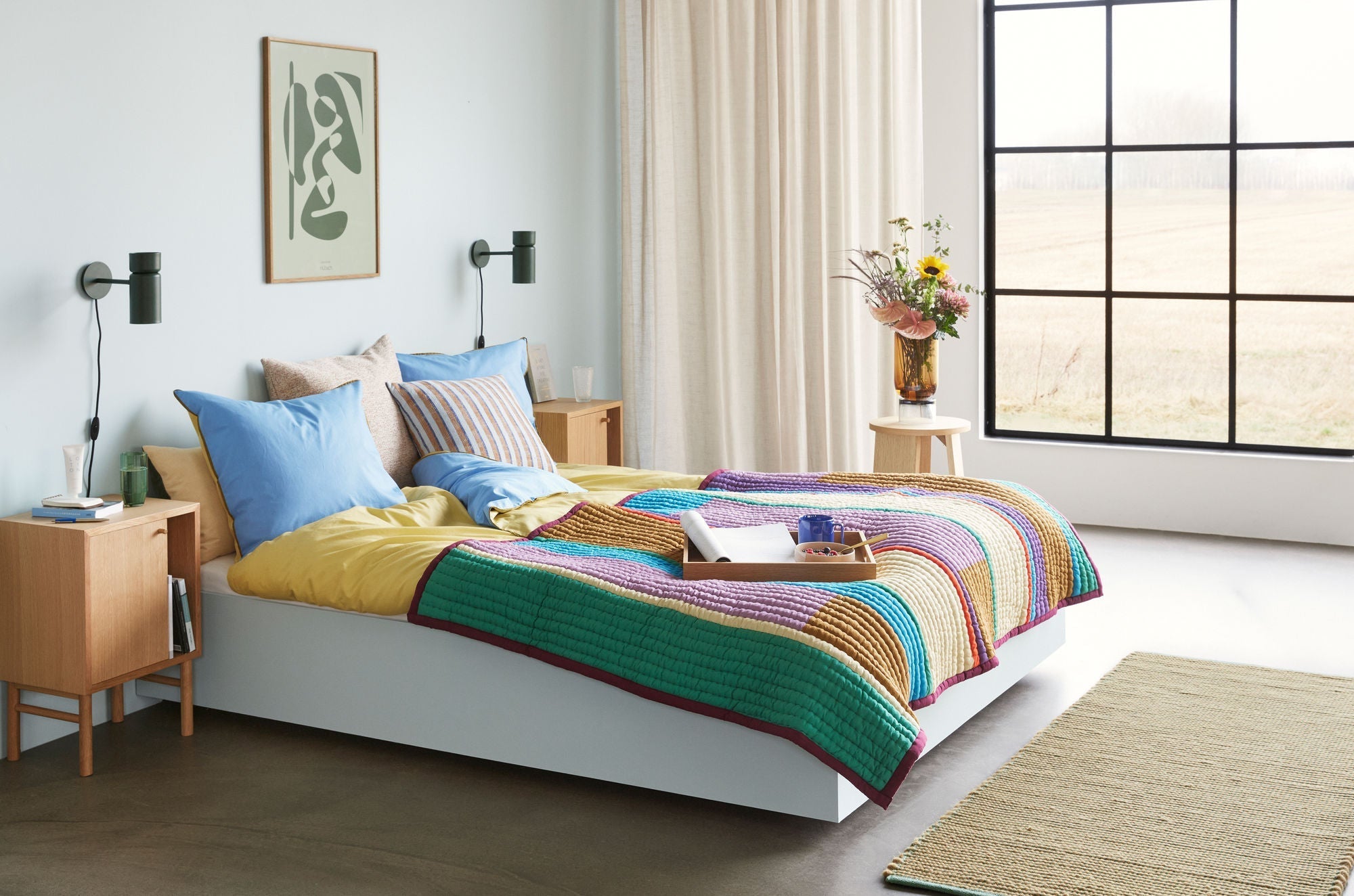 [product_category]-Hübsch Aki Bed Linen 80/220 Blue/Yellow-Hübsch-5712772114889-061408-HUB-10