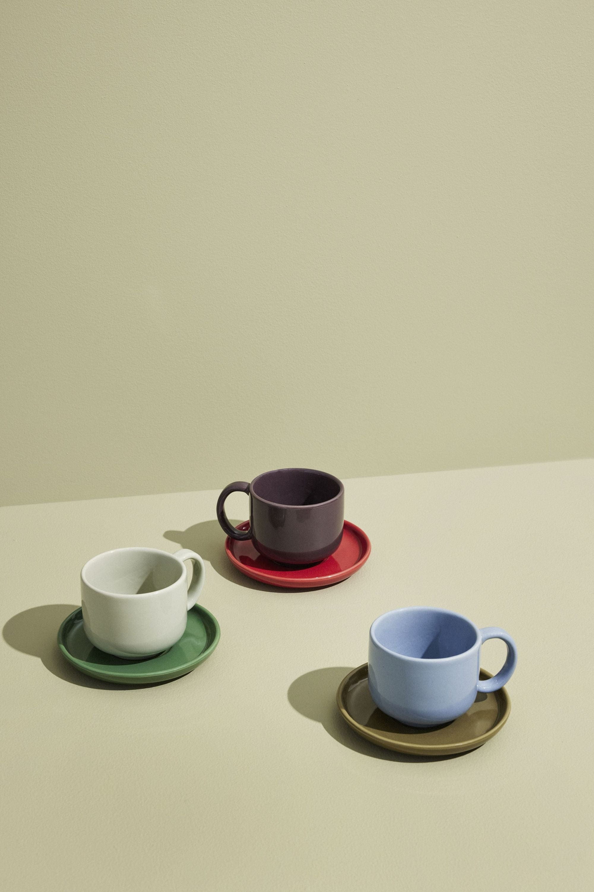 [product_category]-Hübsch Amare Mug & Saucer Set Of 2, Light Blue/Olive Green-Hübsch-5712772129449-211705-HUB-12