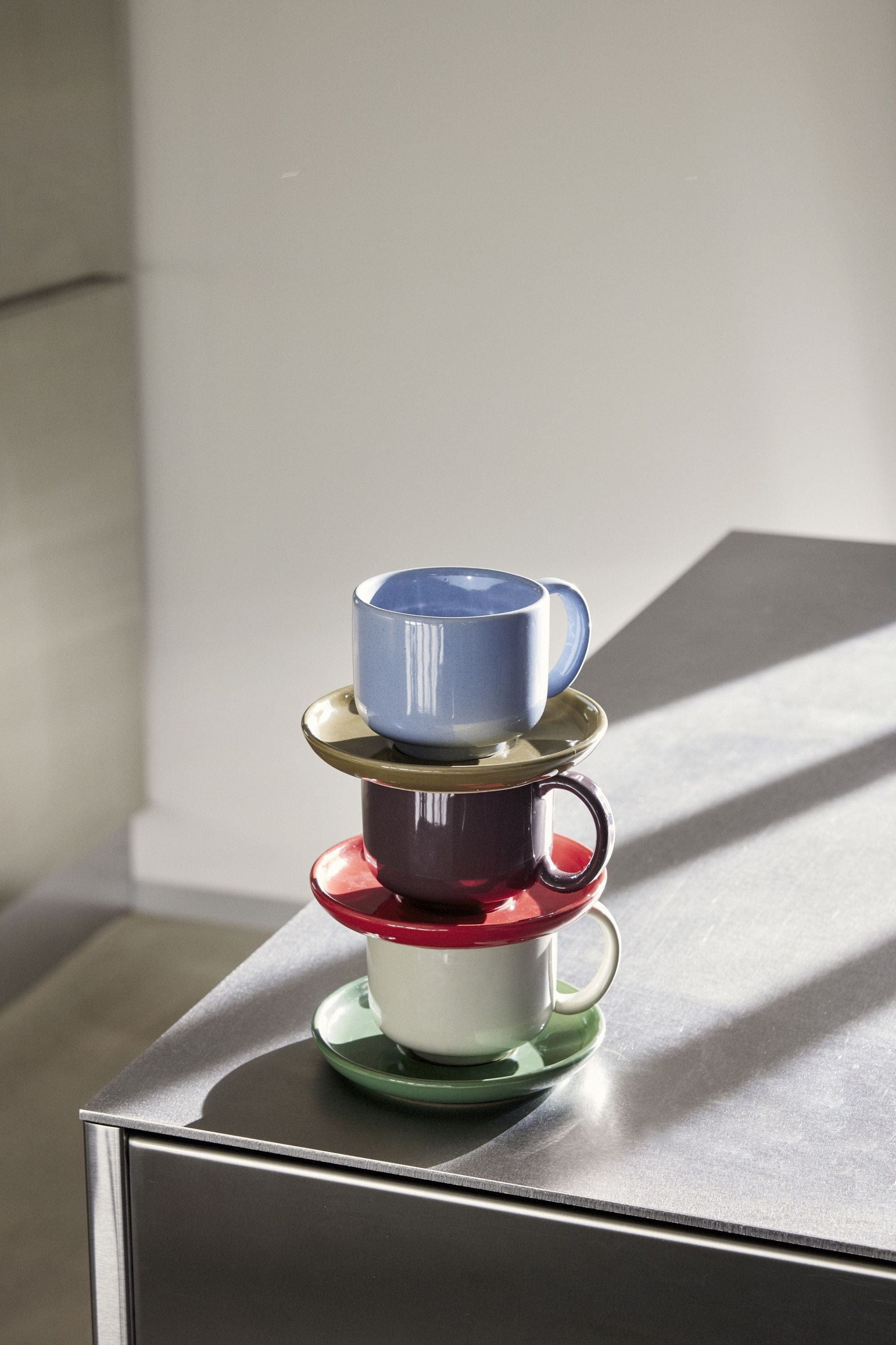[product_category]-Hübsch Amare Mug & Saucer Set Of 2, Light Blue/Olive Green-Hübsch-5712772129449-211705-HUB-5