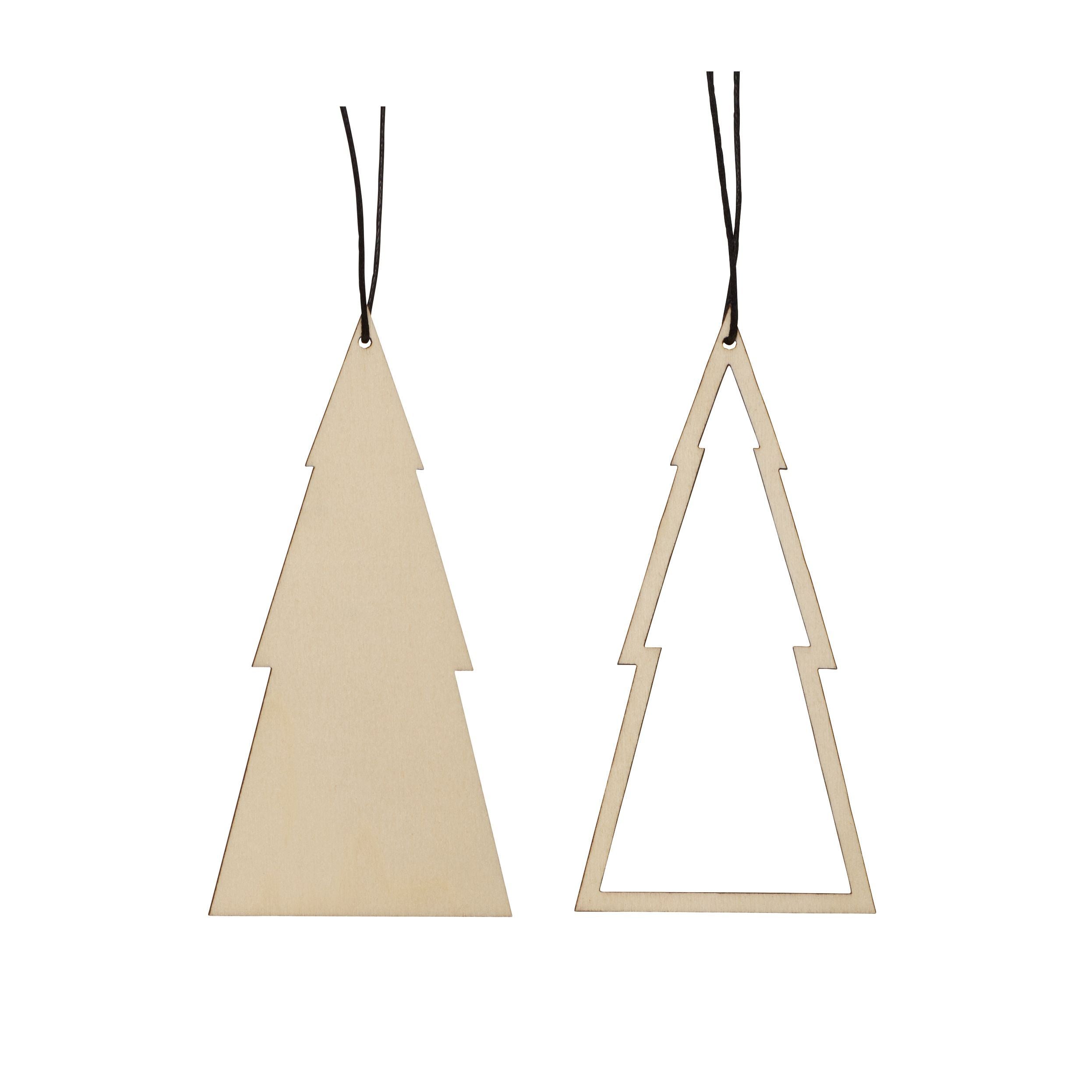 Hübsch Christmas Christmas Tree Ornament Wood Natural Set 2, 11 cm