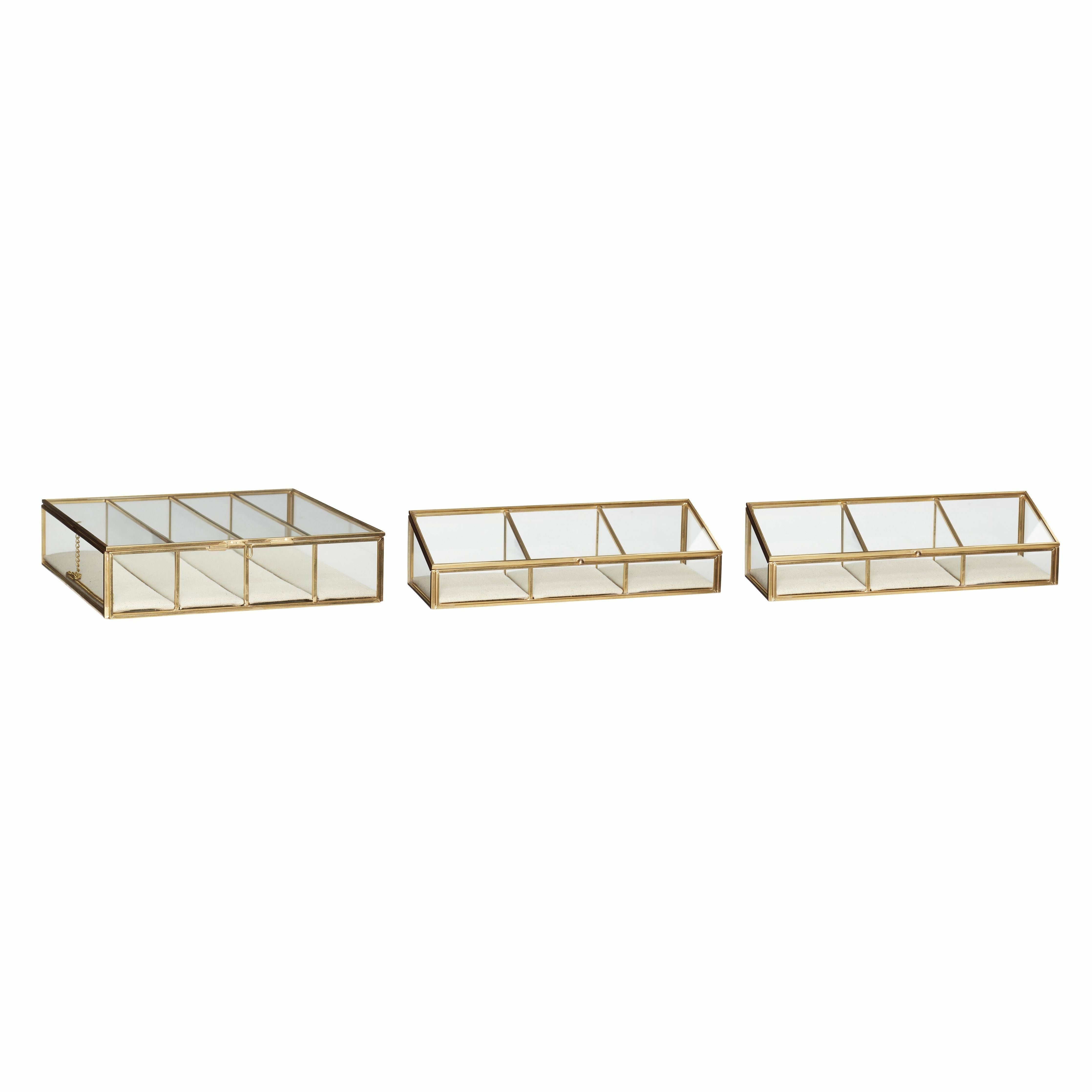 [product_category]-Hübsch Ecru Glass Box Glass/Canvas/Metal Clear/Beige/Brass S/3-Hübsch-5712772101742-151203-HUB-1