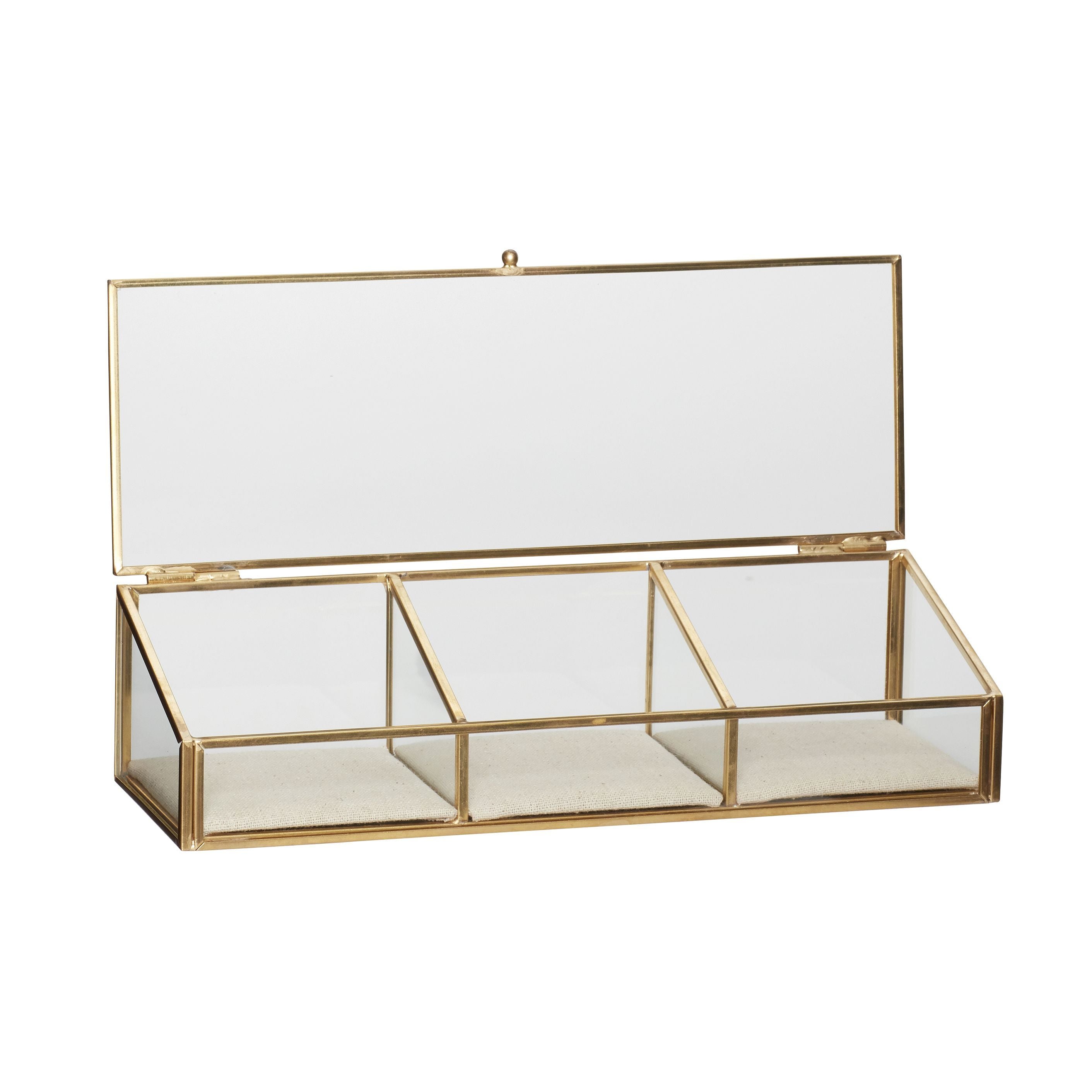[product_category]-Hübsch Ecru Glass Box Glass/Canvas/Metal Clear/Beige/Brass S/3-Hübsch-5712772101742-151203-HUB-2