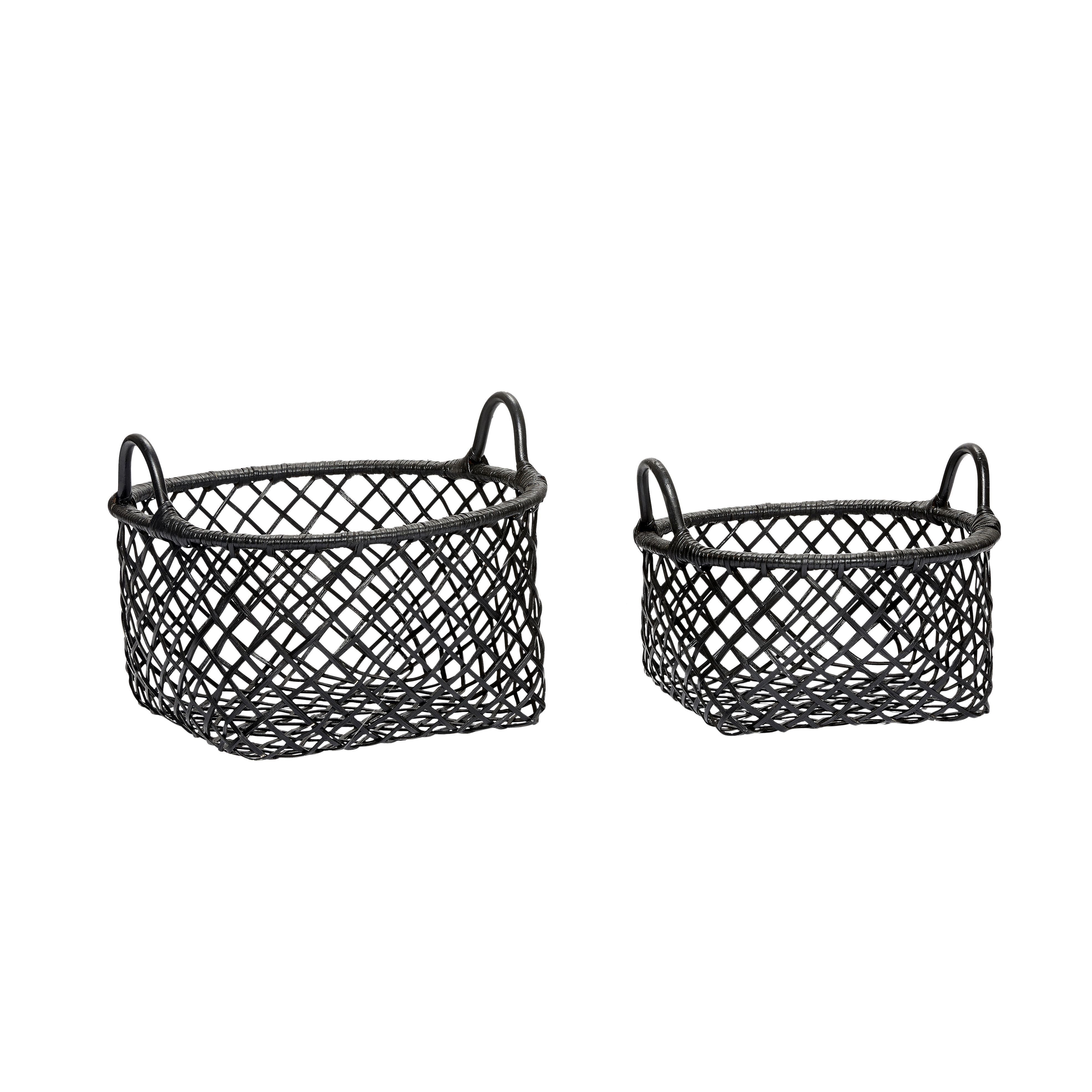 Hübsch Harvest Basket Rattan Black Set Of 2