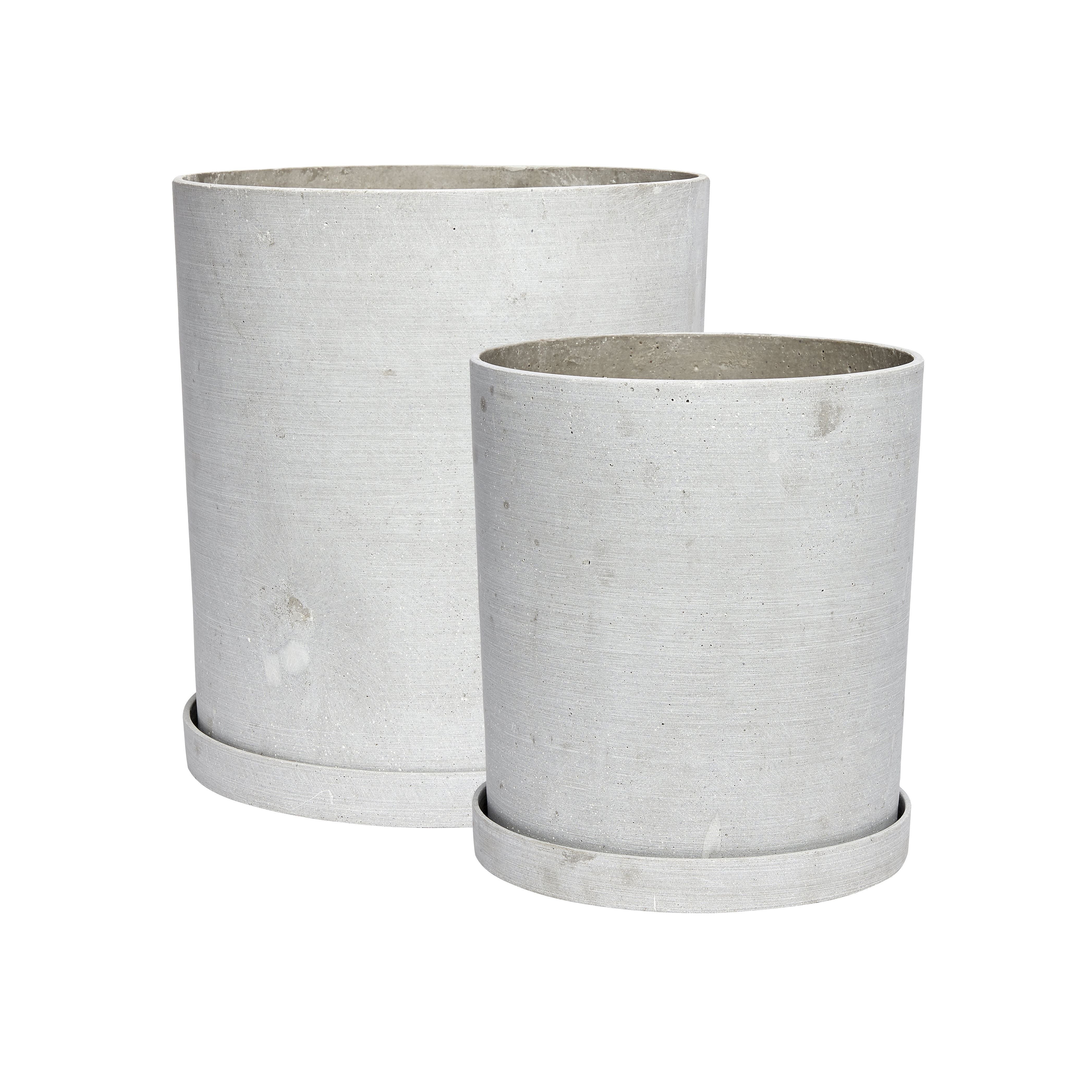 [product_category]-Hübsch Podium Plant Pot With Coaster Grey Set Of 2-Hübsch-5712772040577-908009-HUB-1