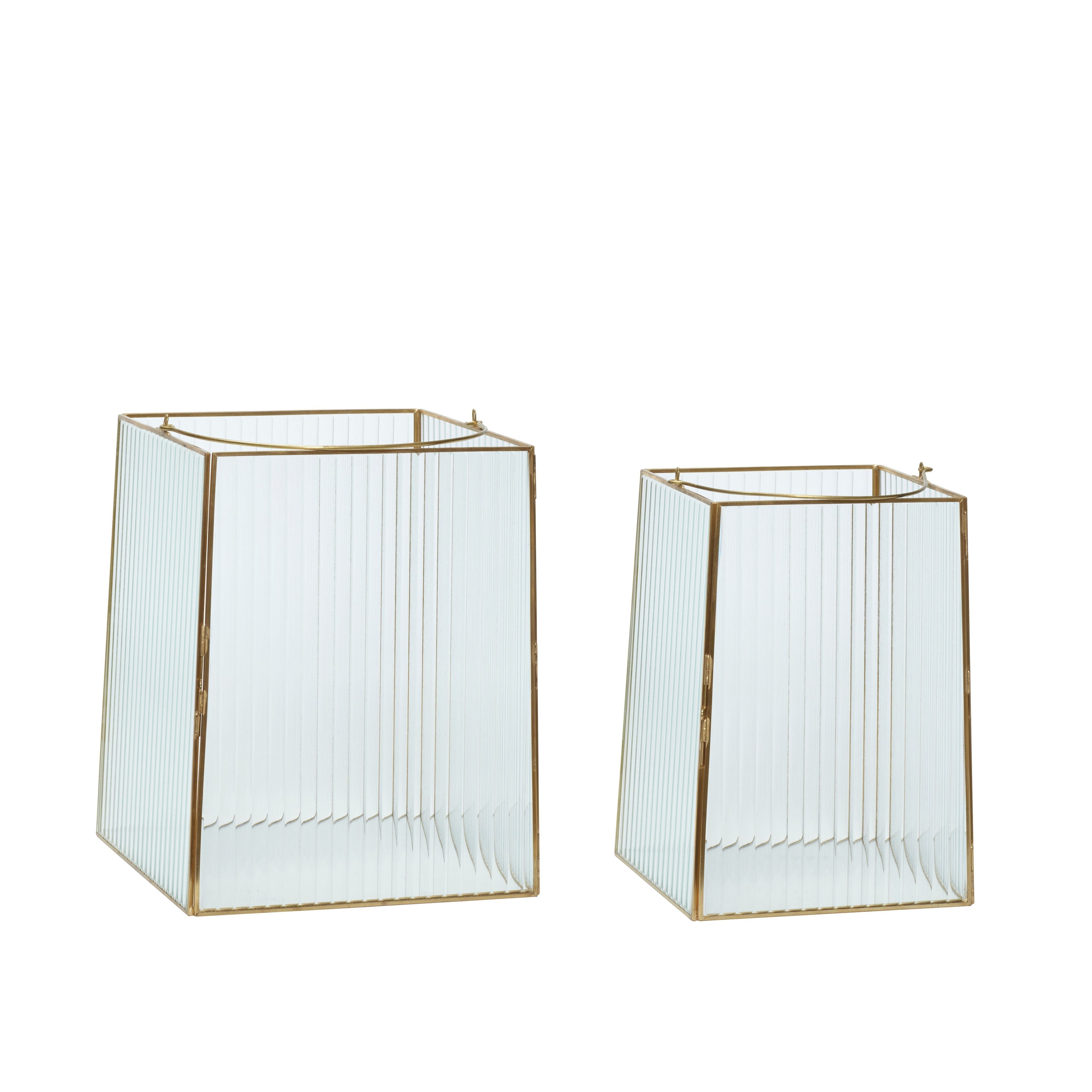 [product_category]-Hübsch Ripple Lanterns (Set Of 2), Clear/Brass-Hübsch-5712772107621-151301-HUB-1