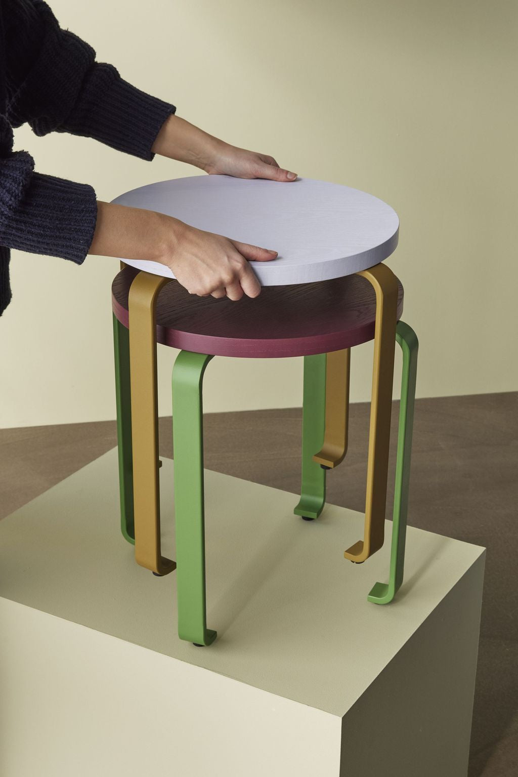 [product_category]-Hübsch Smile Stool, Khaki/Light Blue-Hübsch-5712772127100-021608-HUB-5